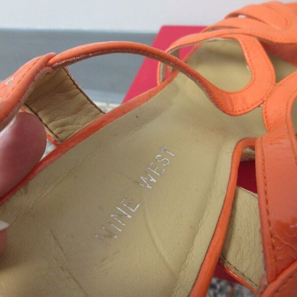 Nine West Wedge Strappy Sandals Women 7 Coral Slingback High Heels Party y2k 496 - Picture 7 of 13